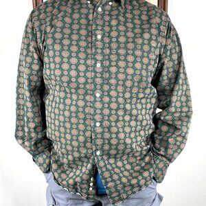 Cambridge Classic Button Up Shirt Men's Medium Green Geometric Long Sleeve